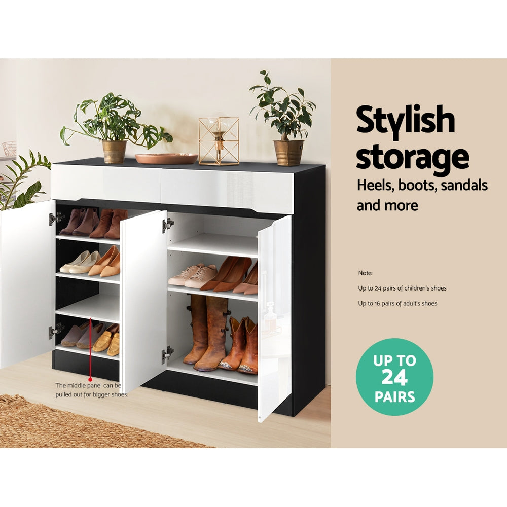 120cm High Gloss Shoe Cabinet Storage Cupboard with Drawers - White - Homecoze