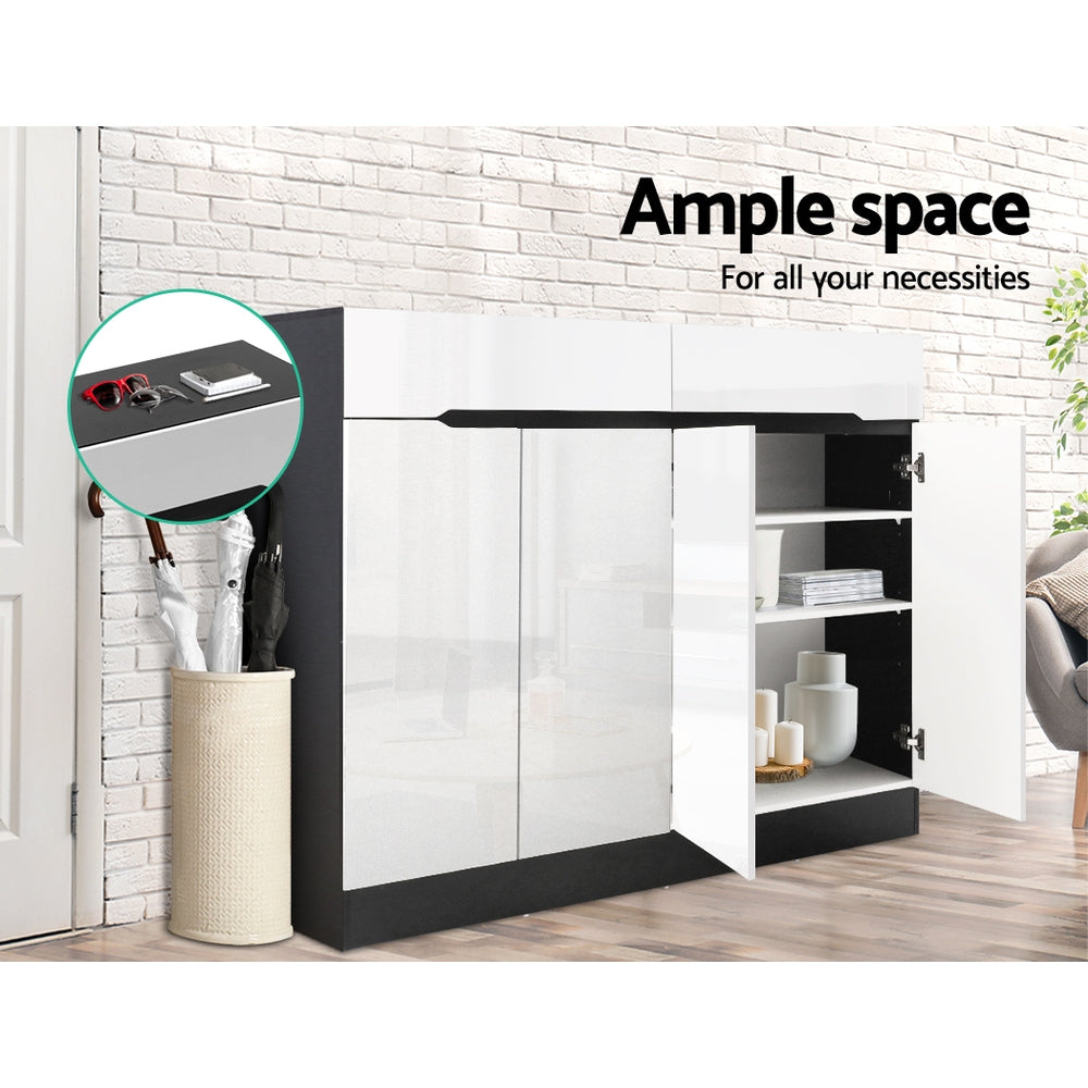 120cm High Gloss Shoe Cabinet Storage Cupboard with Drawers - White - Homecoze