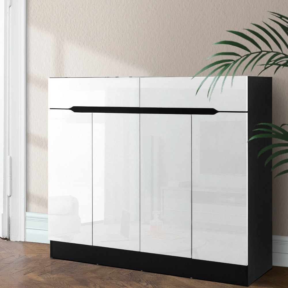 120cm High Gloss Shoe Cabinet Storage Cupboard with Drawers - White - Homecoze