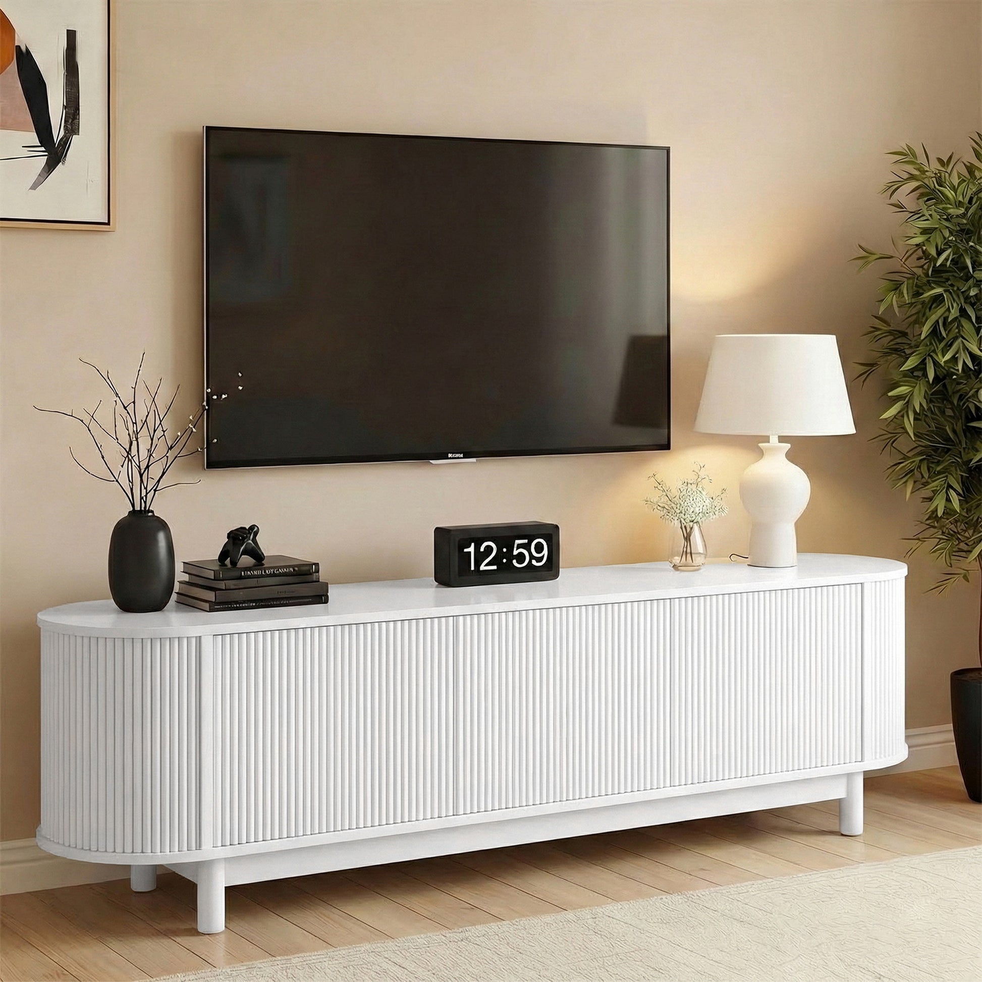 Modern Fluted Entertainment Unit 160cm - White - Homecoze