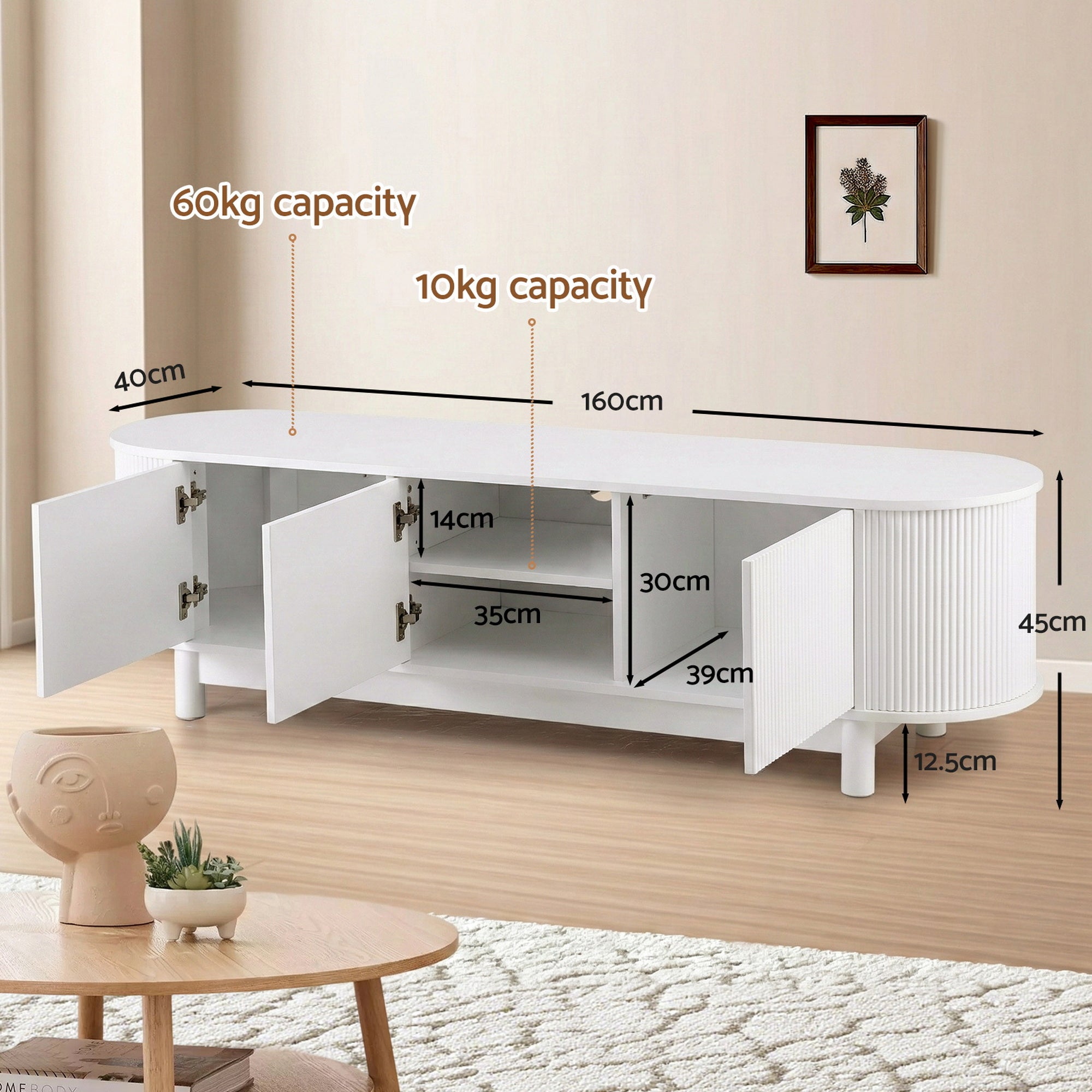 Modern Fluted Entertainment Unit 160cm - White - Homecoze