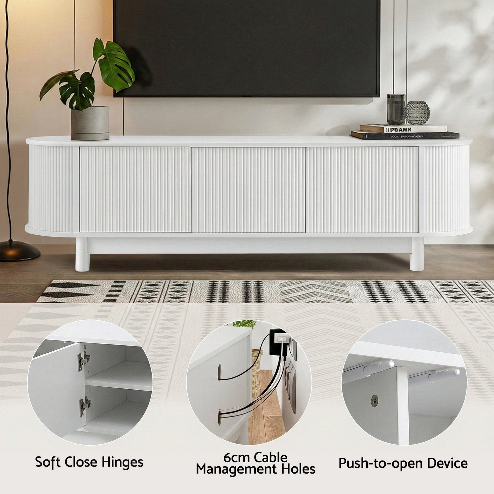 Modern Fluted Entertainment Unit 160cm - White - Homecoze