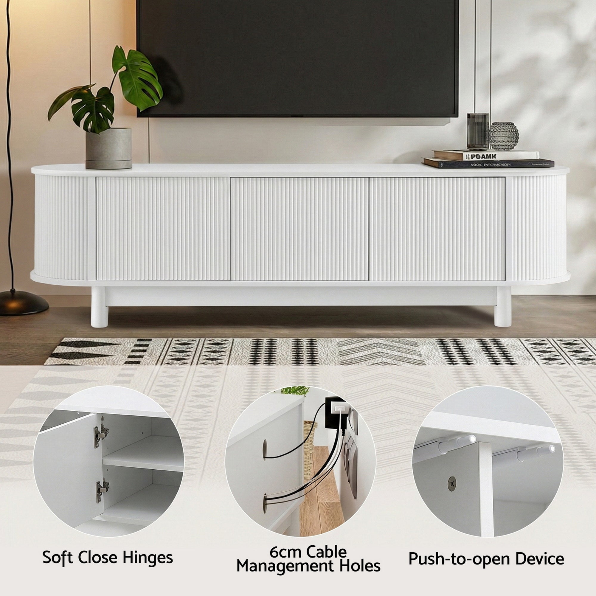 Modern Fluted Entertainment Unit 160cm - White - Homecoze