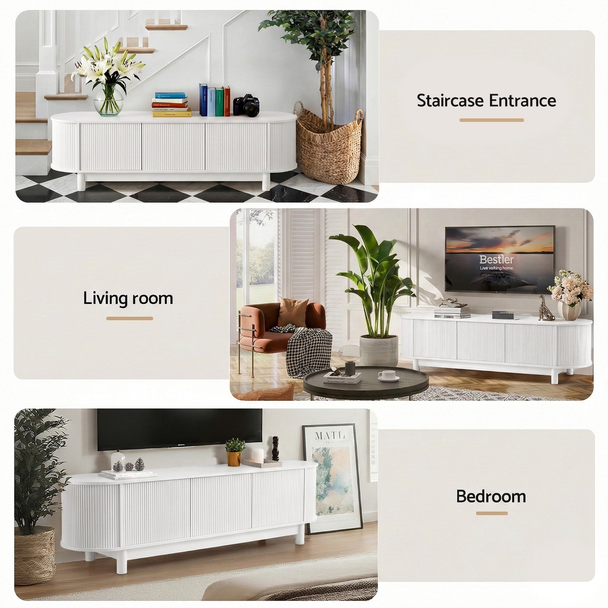 Modern Fluted Entertainment Unit 160cm - White - Homecoze