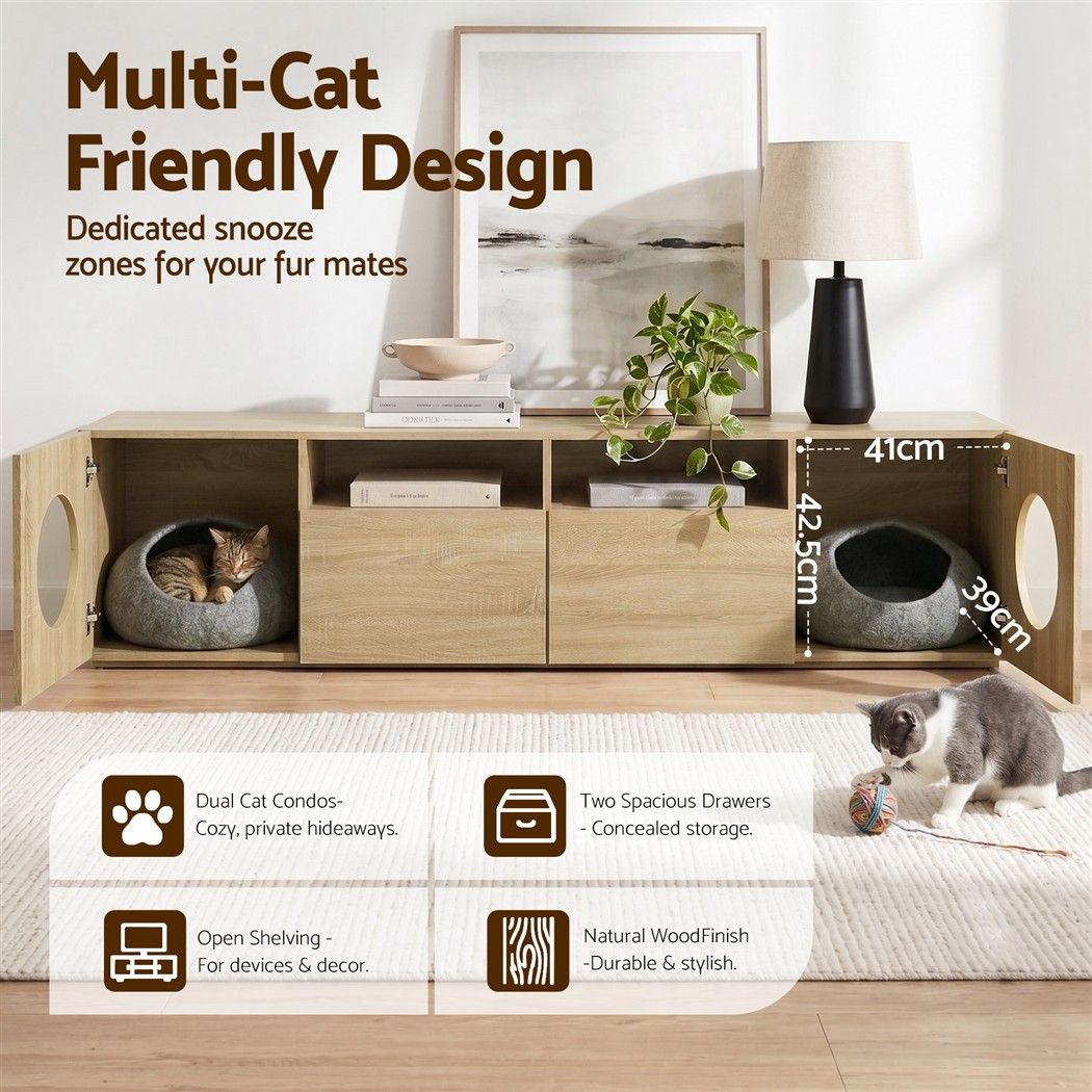 Mochi Cat House TV Unit 185cm – Pine