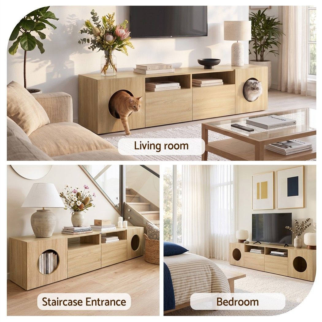 Mochi Cat House TV Unit 185cm – Pine