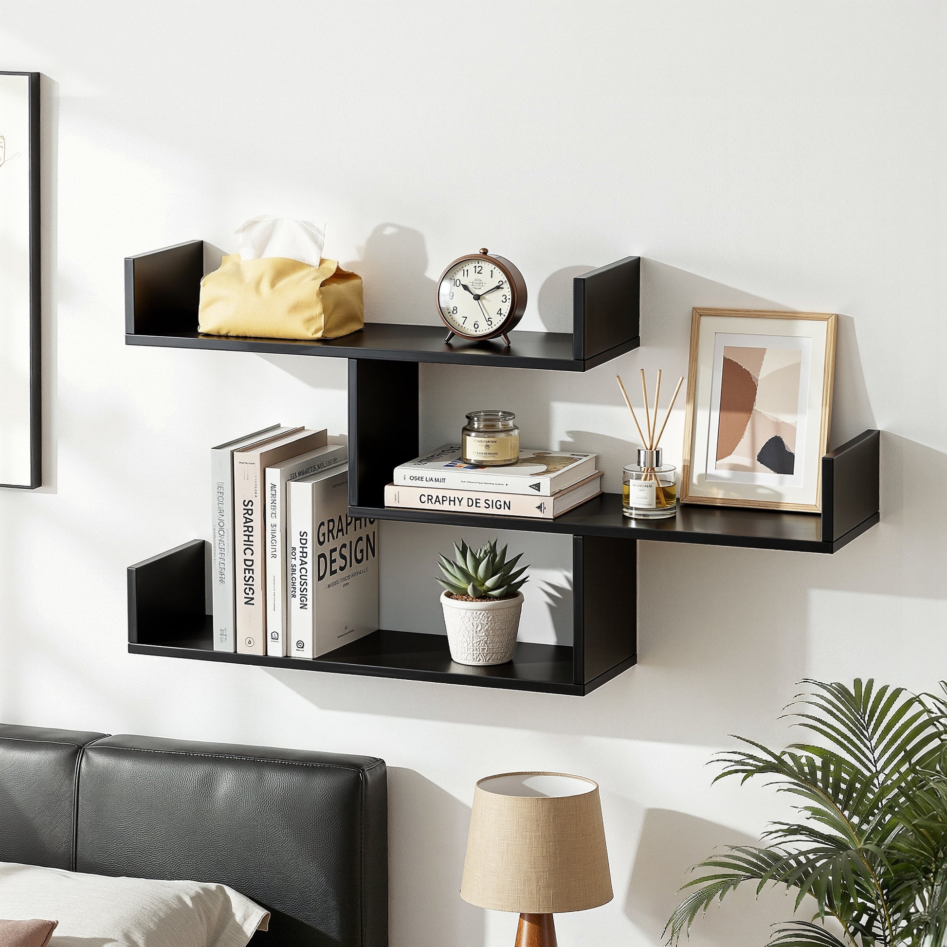 Artiss Floating Wall Shelf 3 Tier Black - Homecoze