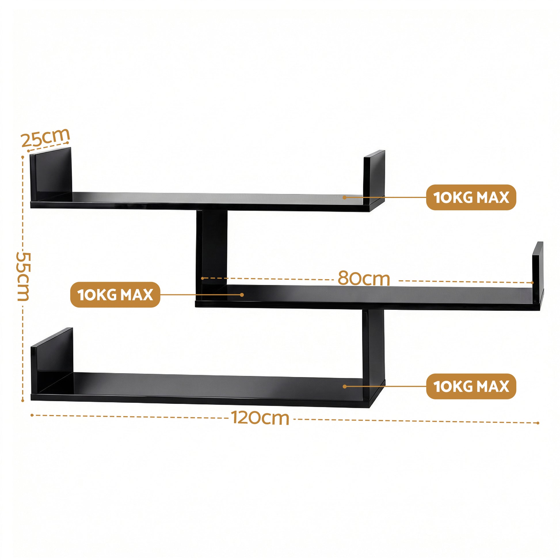 Artiss Floating Wall Shelf 3 Tier Black - Homecoze
