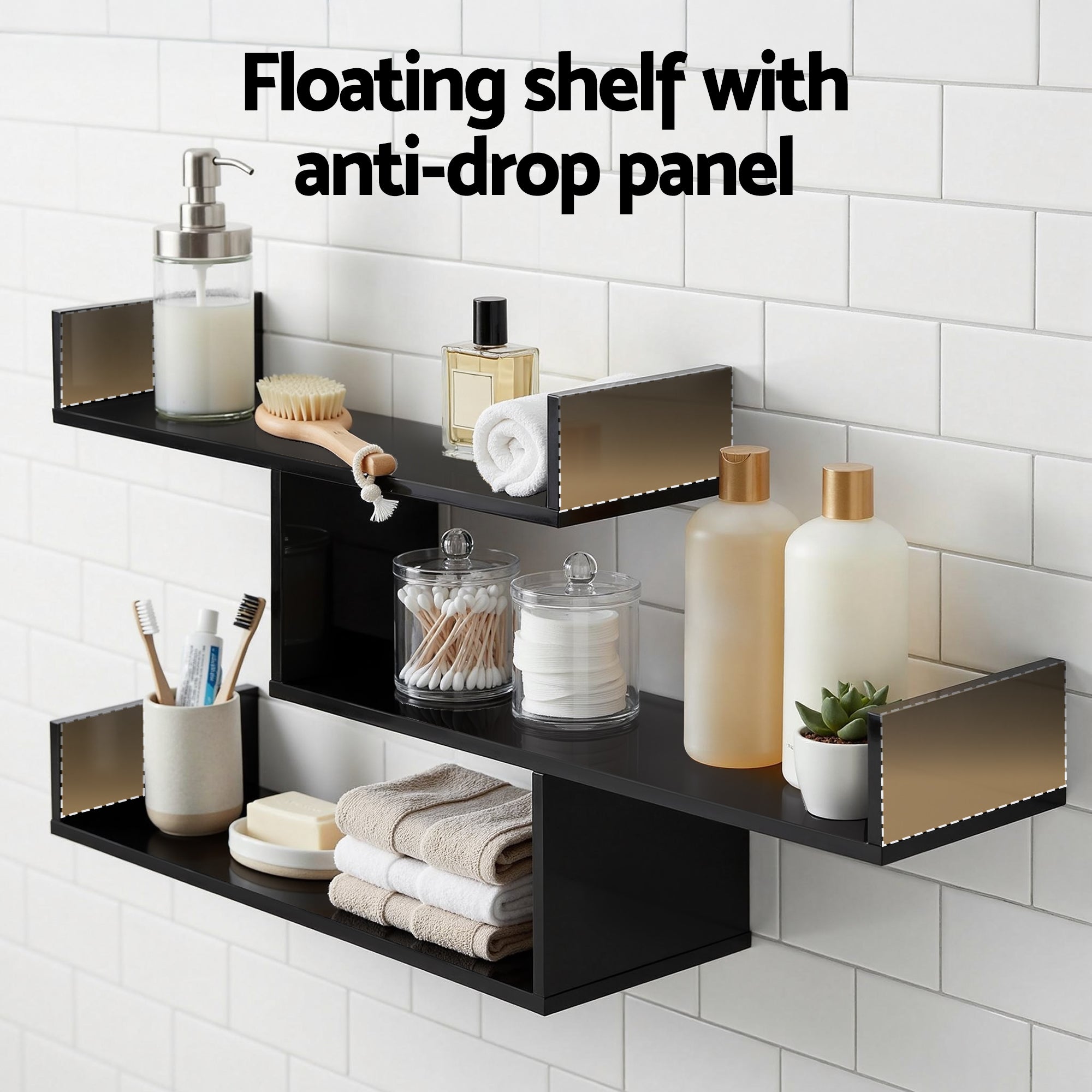 Artiss Floating Wall Shelf 3 Tier Black - Homecoze