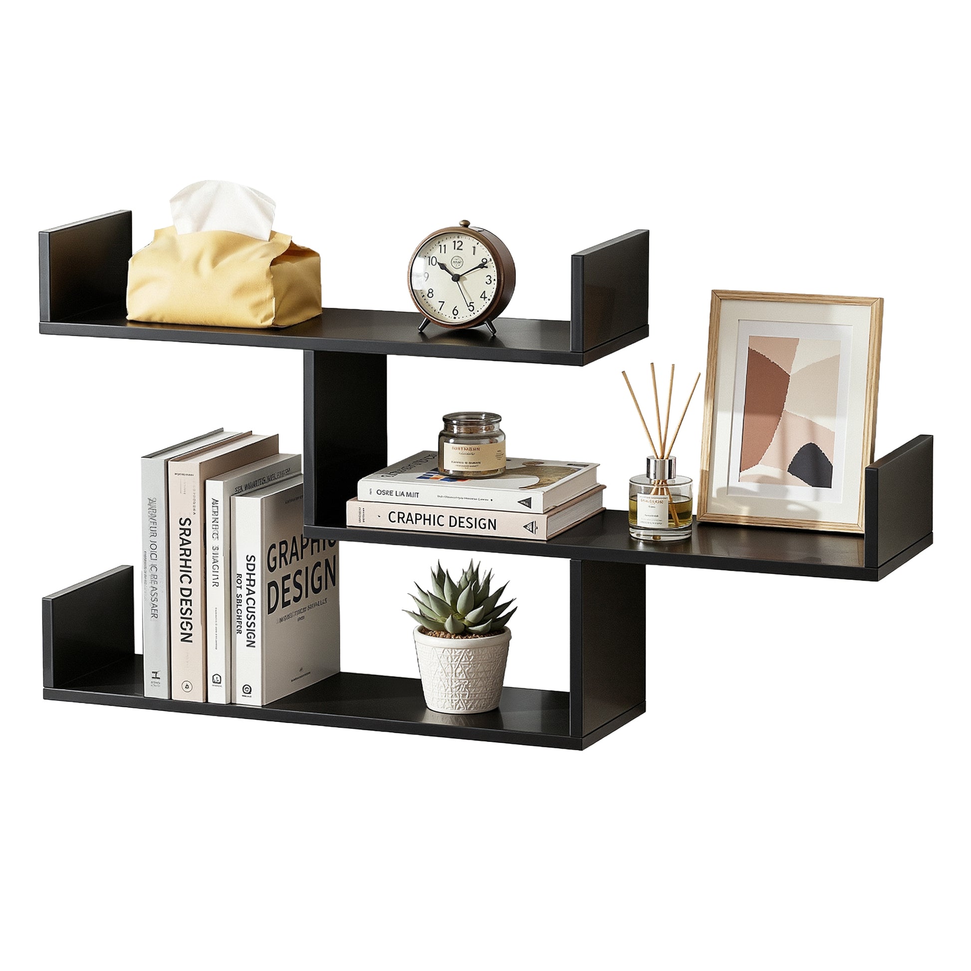 Artiss Floating Wall Shelf 3 Tier Black - Homecoze