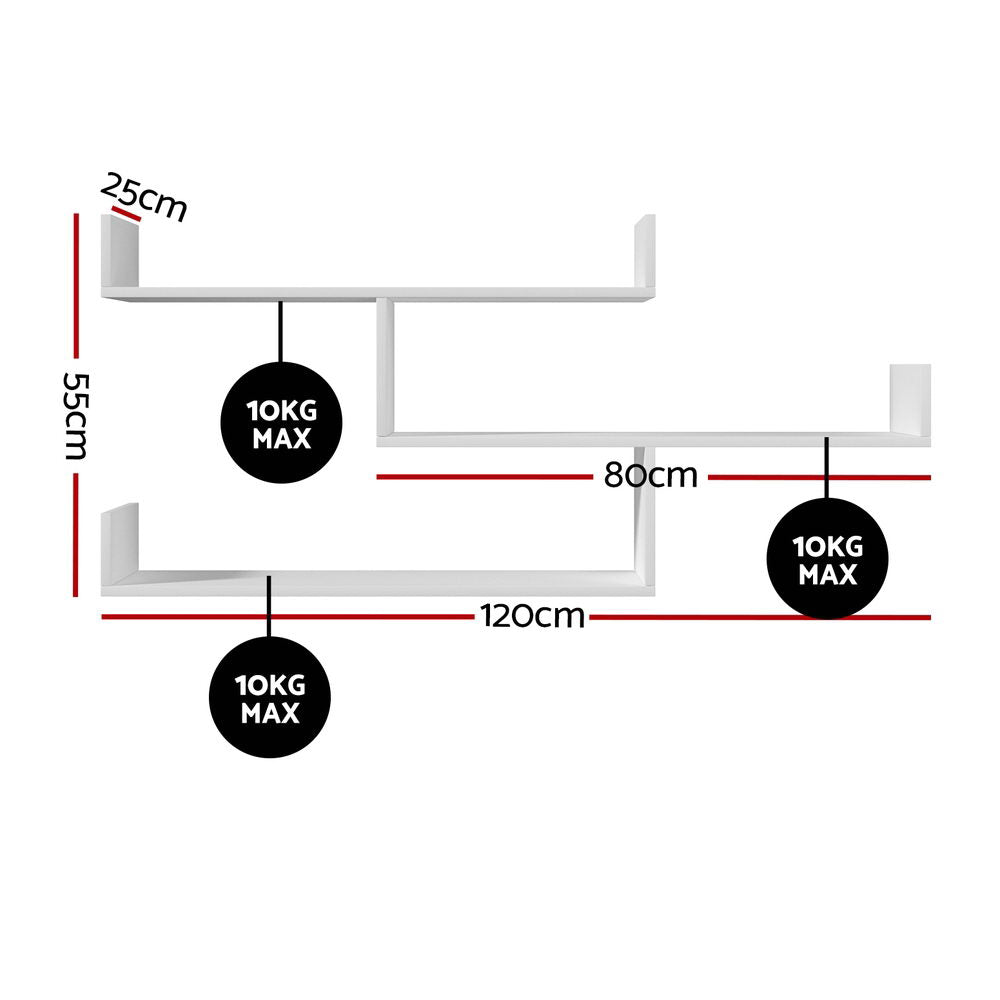 3 Tier Floating Wall Shelf - White - Homecoze