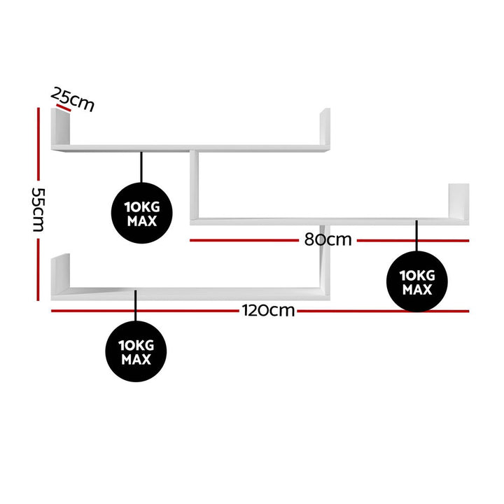 3 Tier Floating Wall Shelf - White - Homecoze