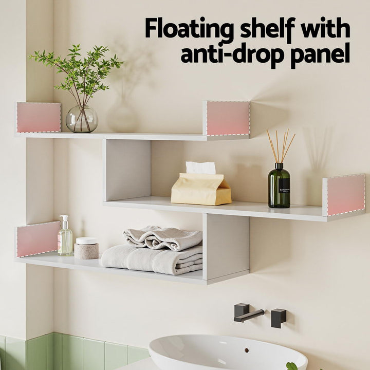 3 Tier Floating Wall Shelf - White - Homecoze
