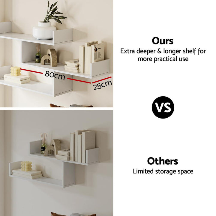 3 Tier Floating Wall Shelf - White - Homecoze