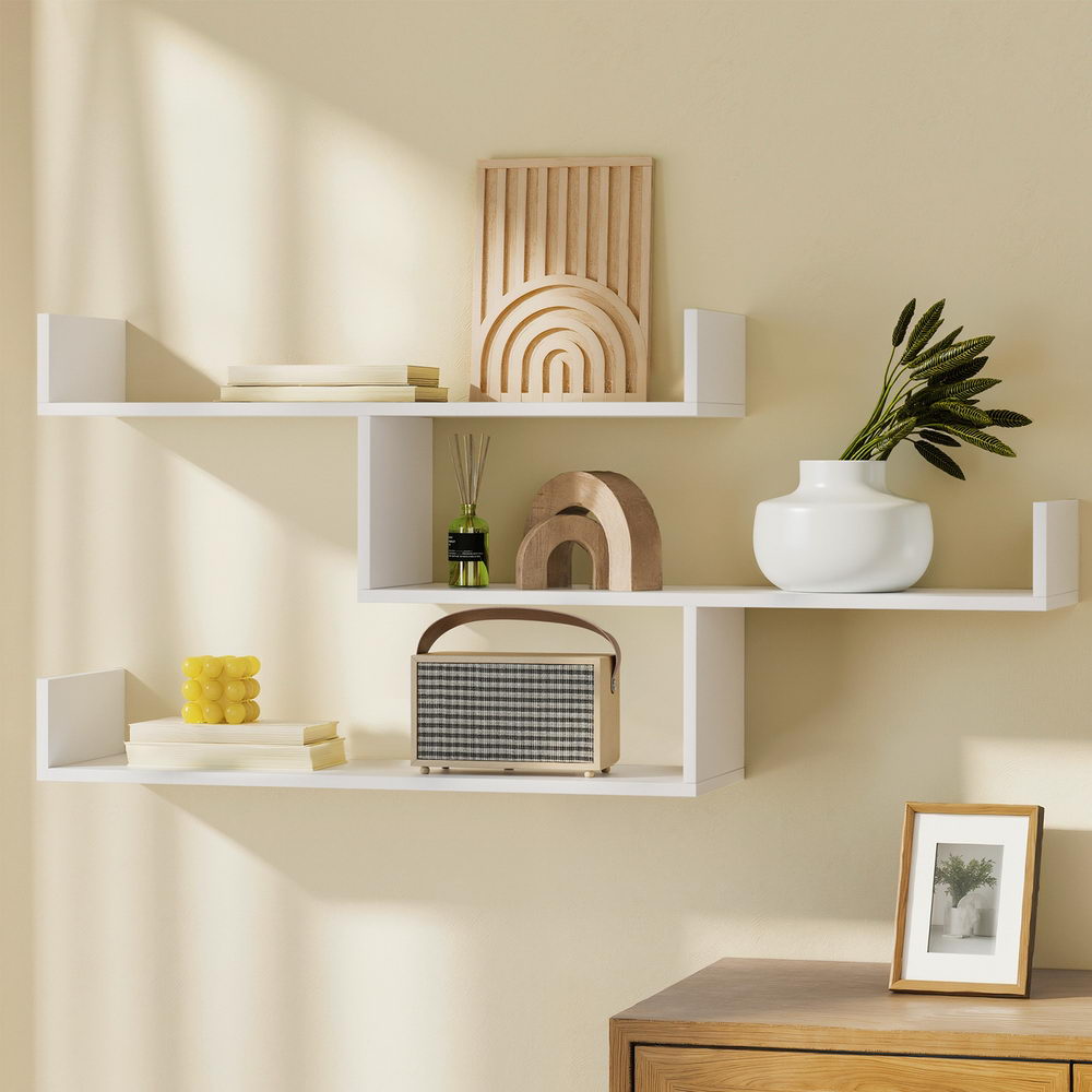 3 Tier Floating Wall Shelf - White - Homecoze