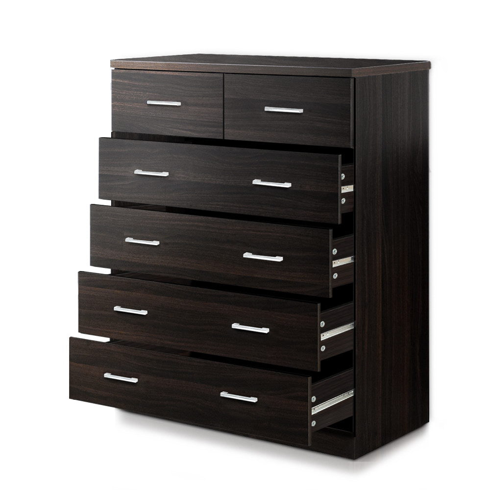 Contemporary Tallboy 6 Drawers Storage Cabinet - Walnut - Homecoze