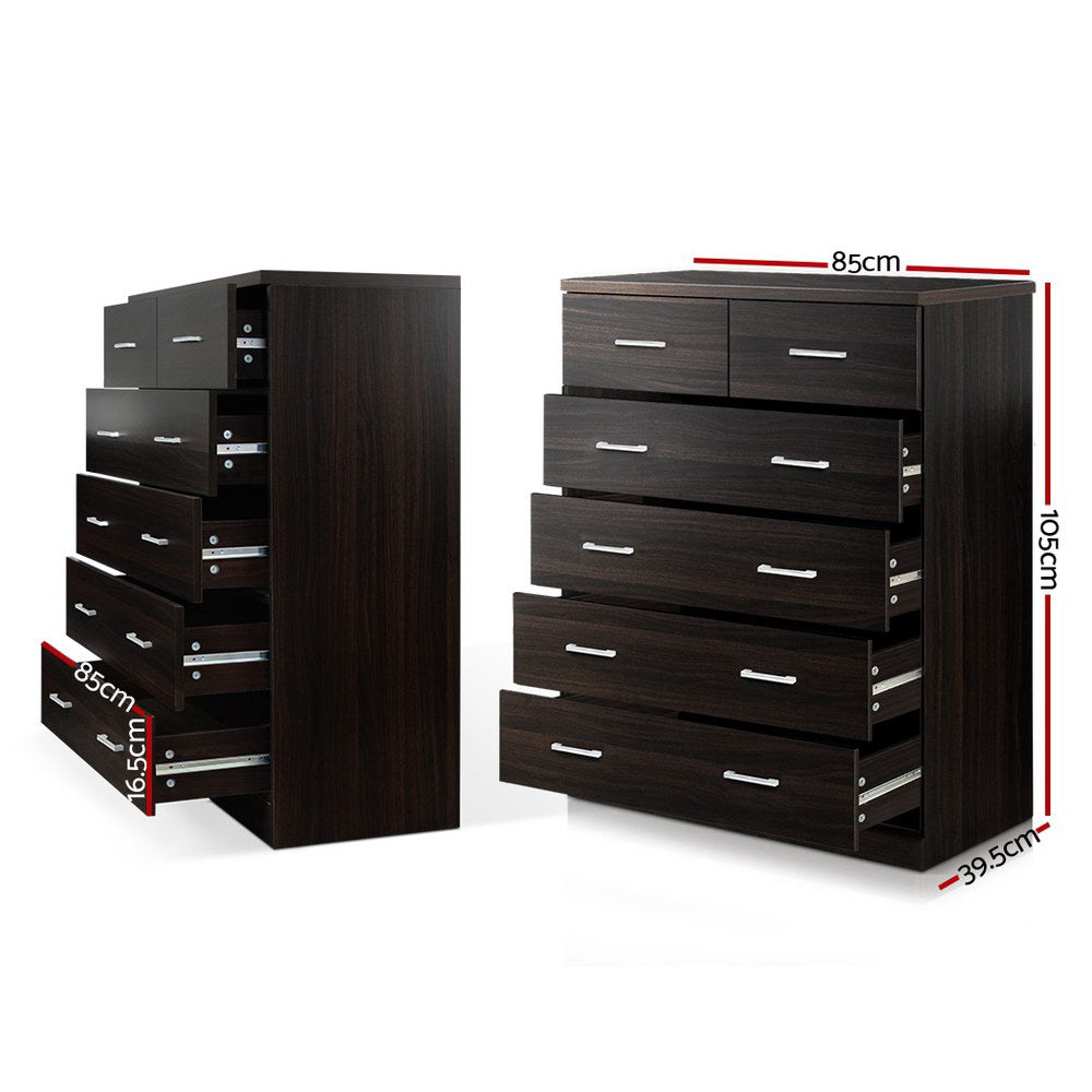 Contemporary Tallboy 6 Drawers Storage Cabinet - Walnut - Homecoze