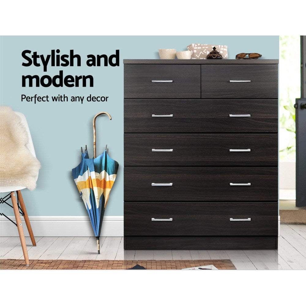 Contemporary Tallboy 6 Drawers Storage Cabinet - Walnut - Homecoze