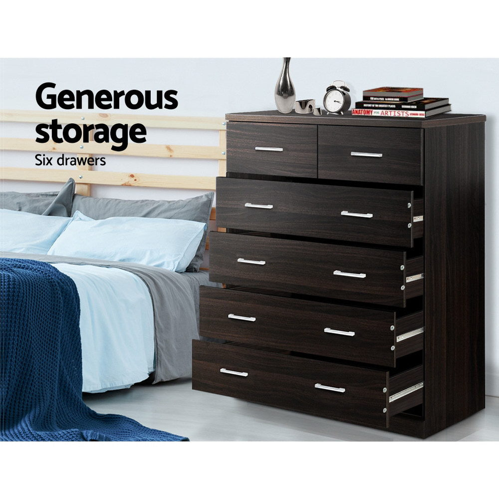 Contemporary Tallboy 6 Drawers Storage Cabinet - Walnut - Homecoze