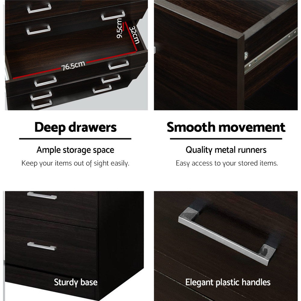 Contemporary Tallboy 6 Drawers Storage Cabinet - Walnut - Homecoze