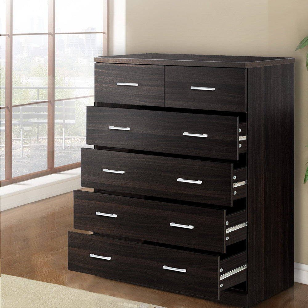 Contemporary Tallboy 6 Drawers Storage Cabinet - Walnut - Homecoze