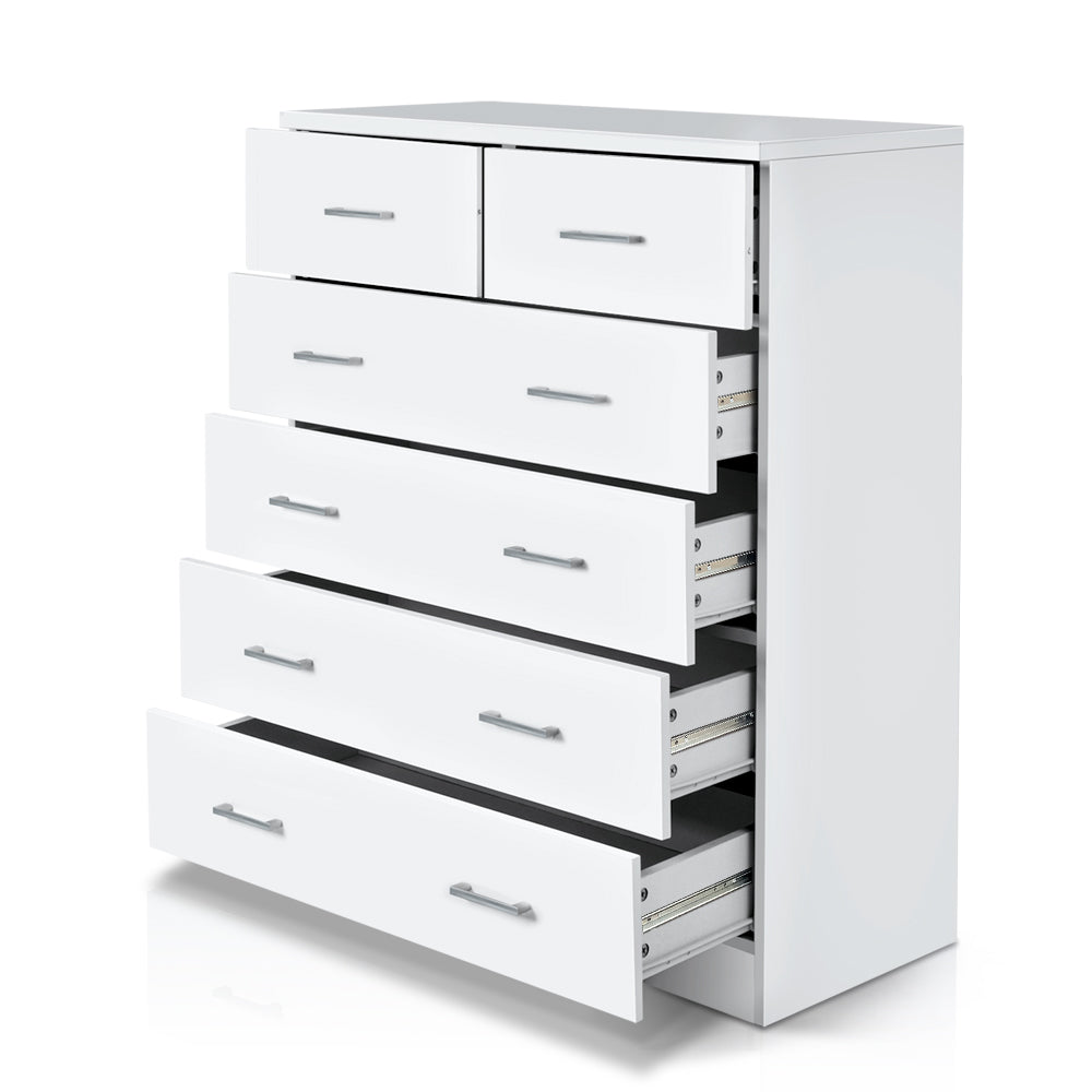 Contemporary Tallboy 6 Drawers Storage Cabinet - White - Homecoze