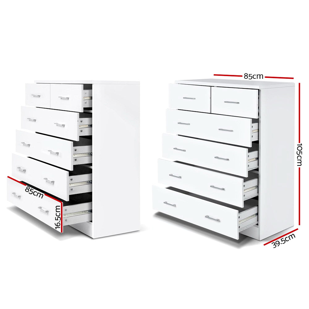 Contemporary Tallboy 6 Drawers Storage Cabinet - White - Homecoze