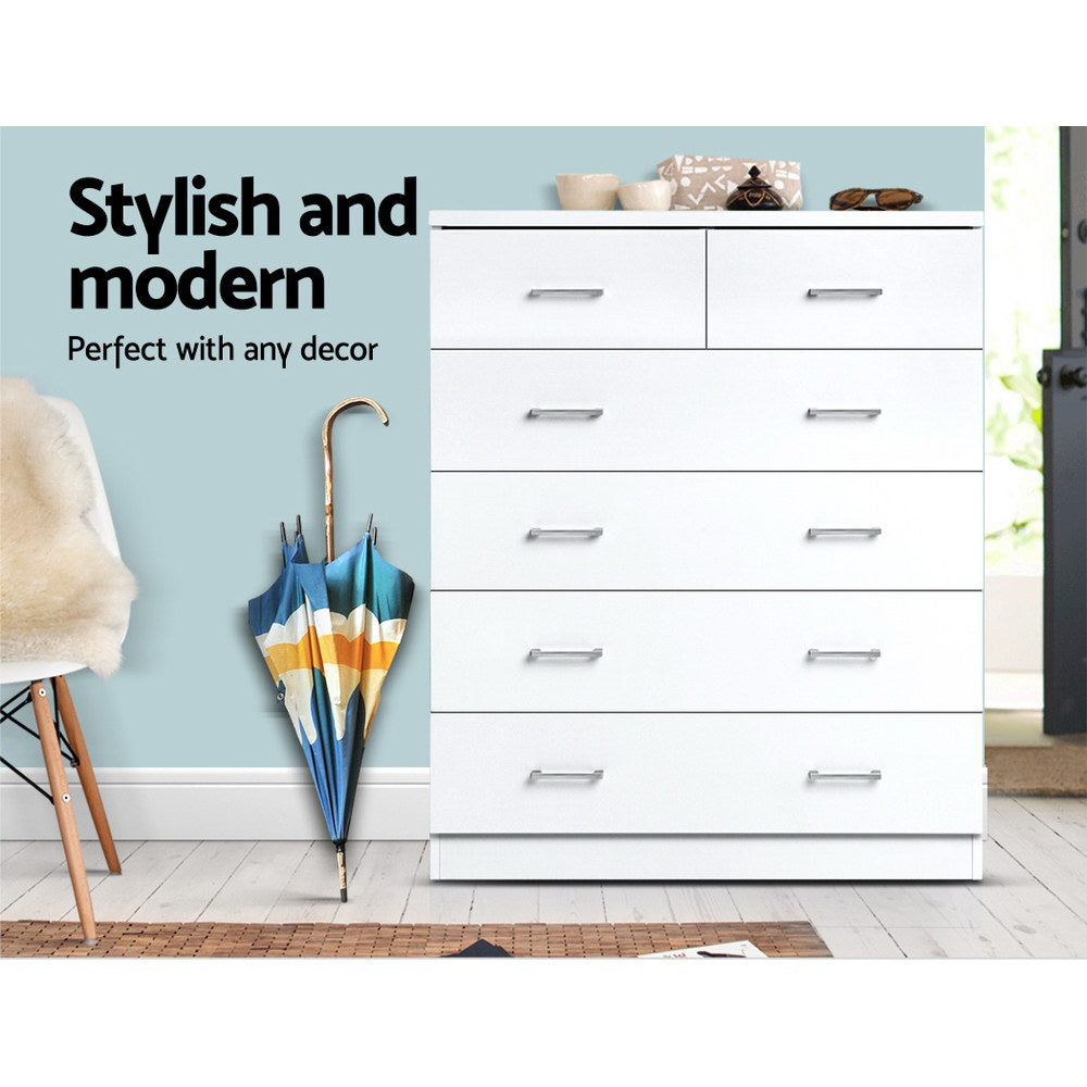 Contemporary Tallboy 6 Drawers Storage Cabinet - White - Homecoze