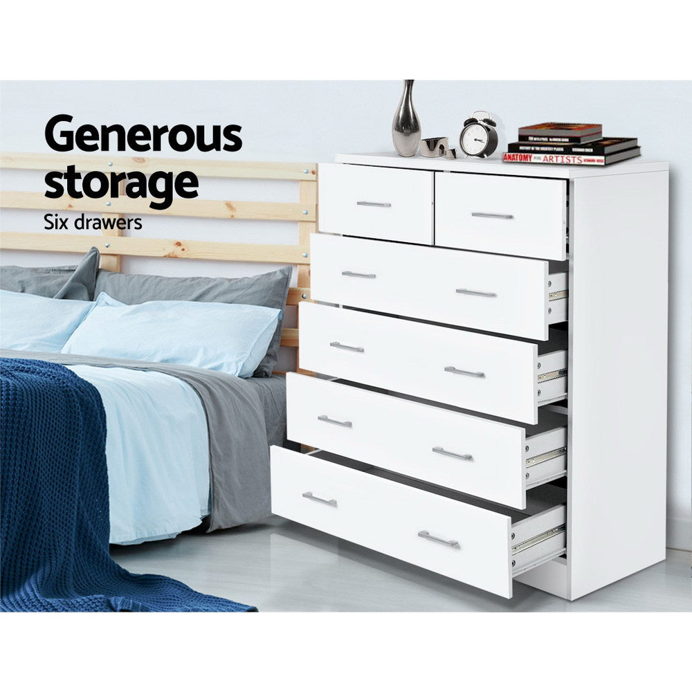 Contemporary Tallboy 6 Drawers Storage Cabinet - White - Homecoze