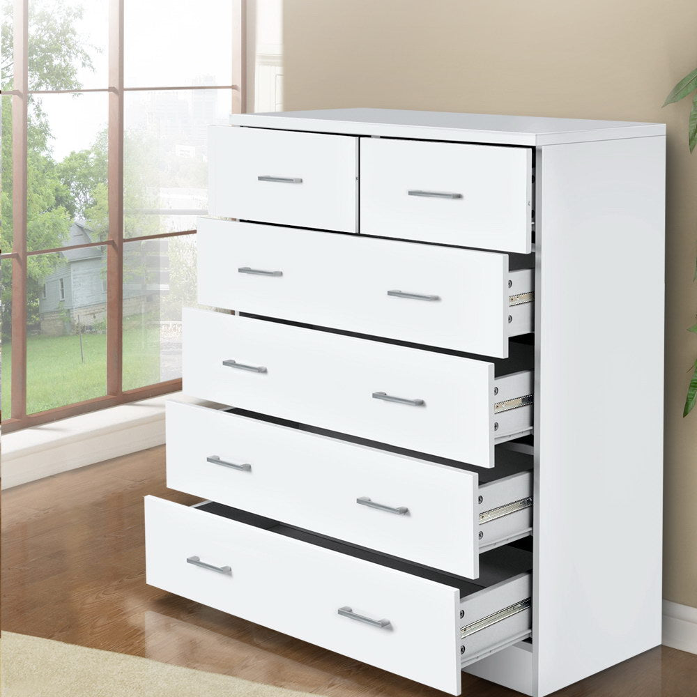 Contemporary Tallboy 6 Drawers Storage Cabinet - White - Homecoze