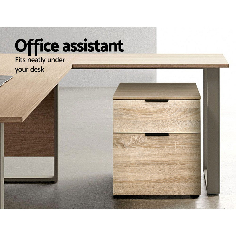 Filing Cabinet 2 Drawer Office Storage Organiser - Oak - Homecoze