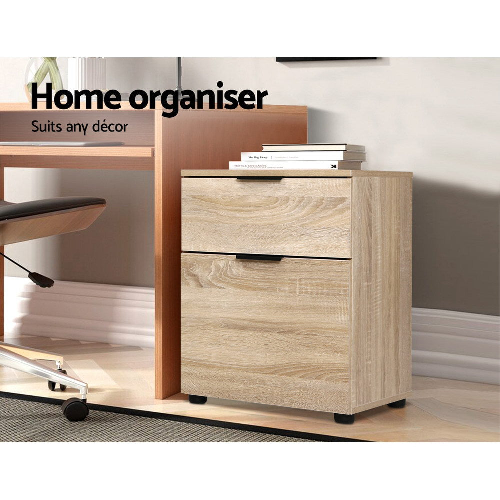 Filing Cabinet 2 Drawer Office Storage Organiser - Oak - Homecoze