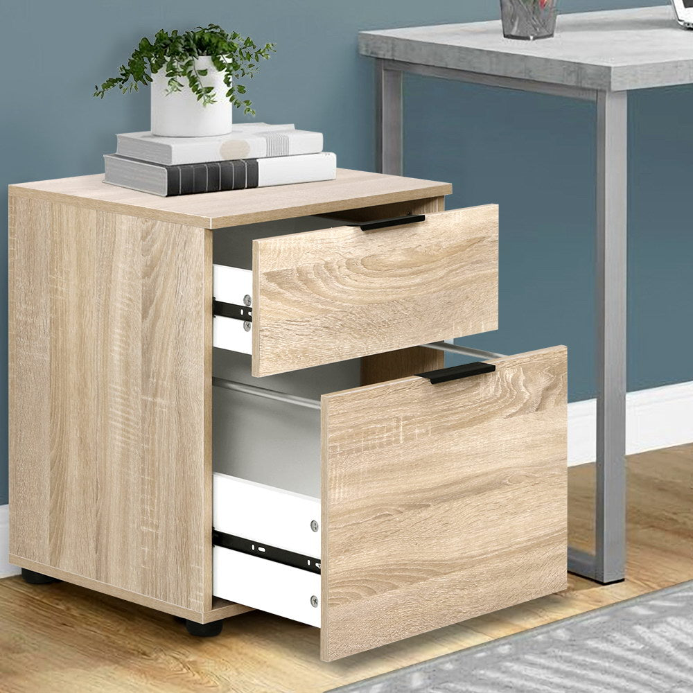 Filing Cabinet 2 Drawer Office Storage Organiser - Oak - Homecoze