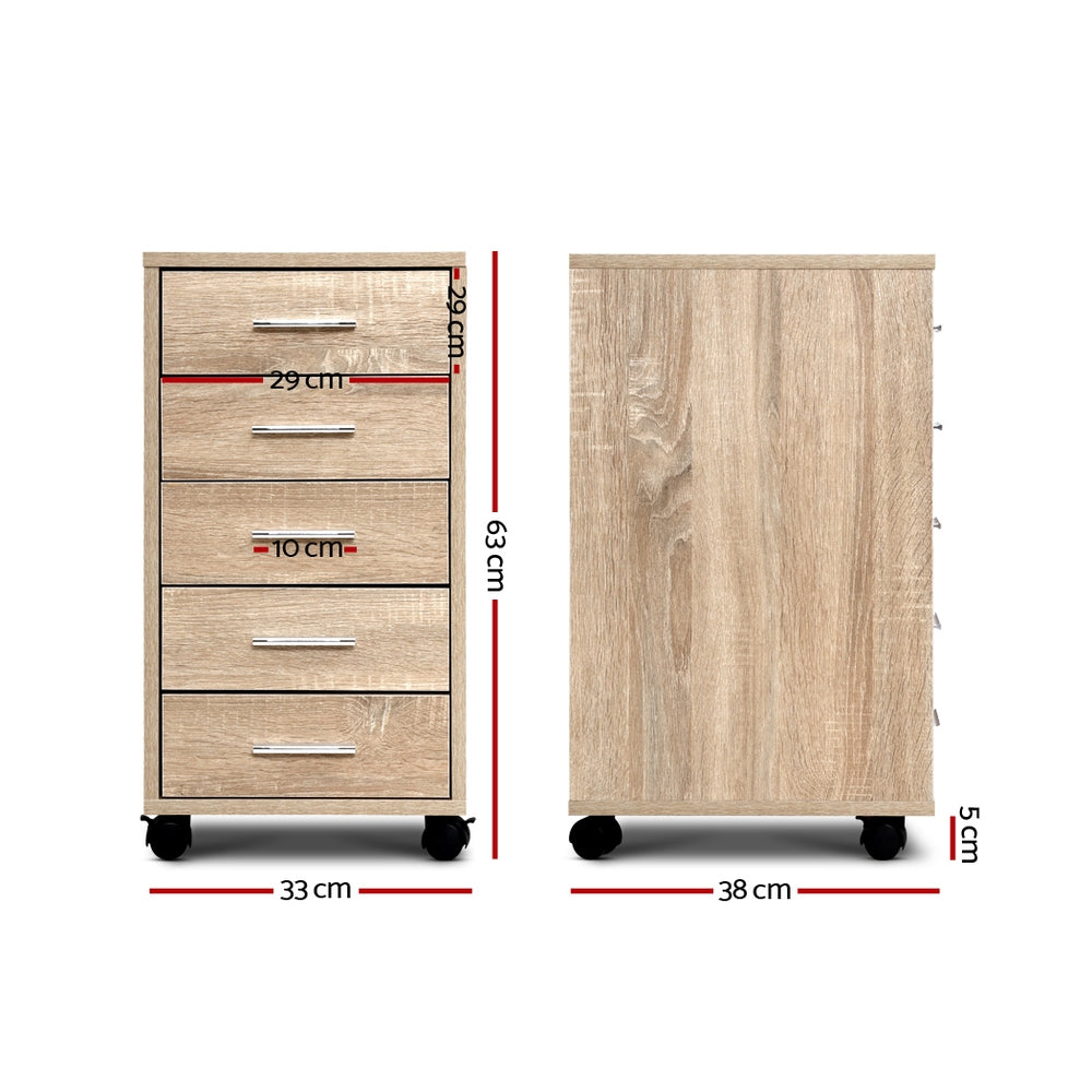 5 Drawer Office Desk Storage Cabinet - Wood - Homecoze