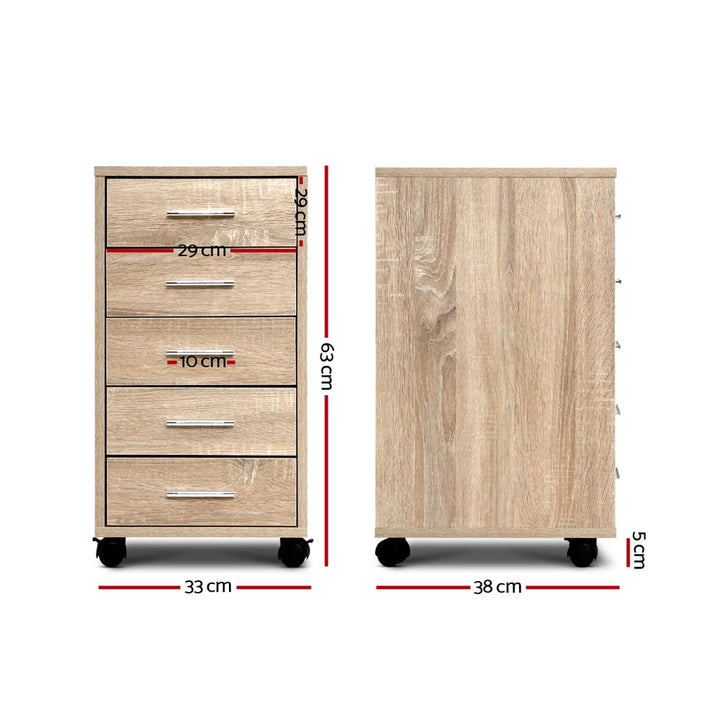 5 Drawer Office Desk Storage Cabinet - Wood - Homecoze