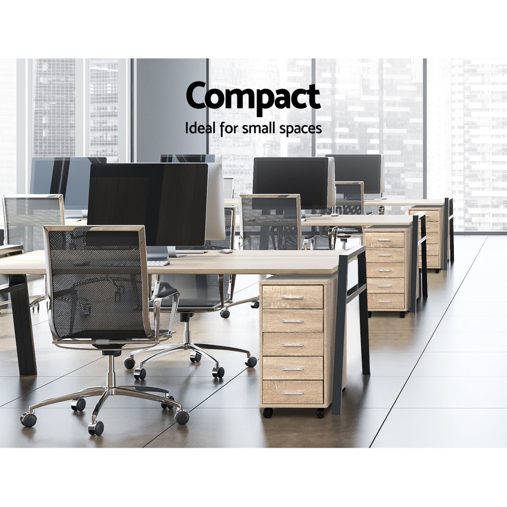 5 Drawer Office Desk Storage Cabinet - Wood - Homecoze