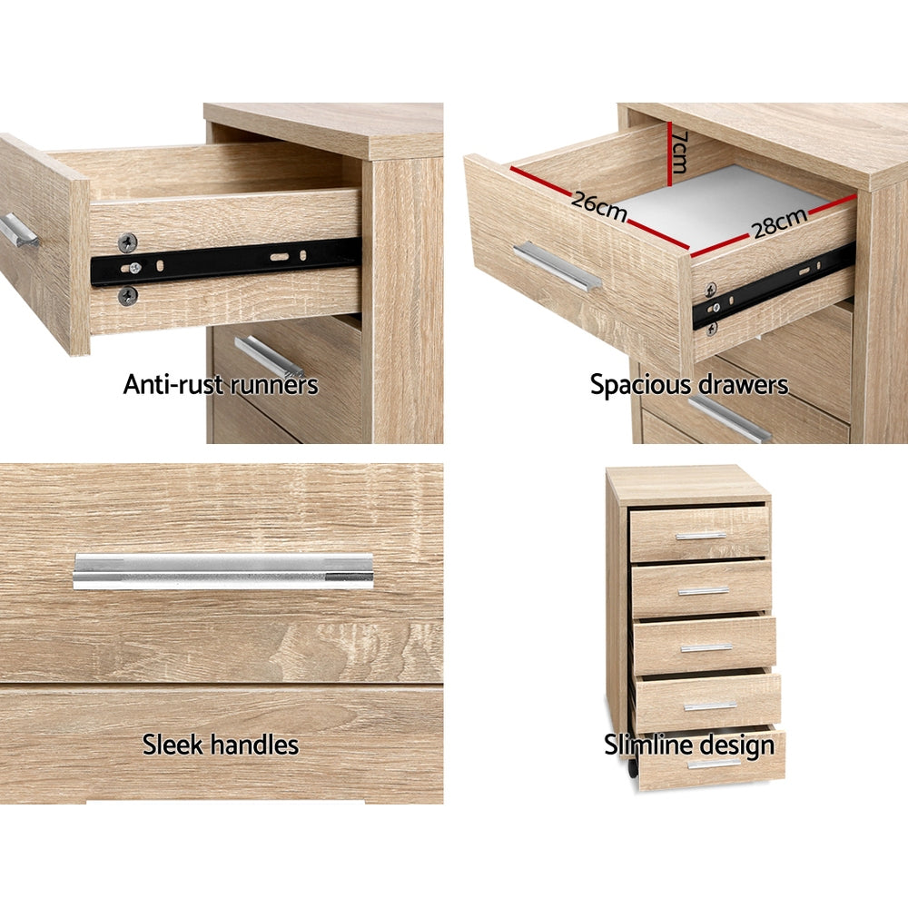 5 Drawer Office Desk Storage Cabinet - Wood - Homecoze