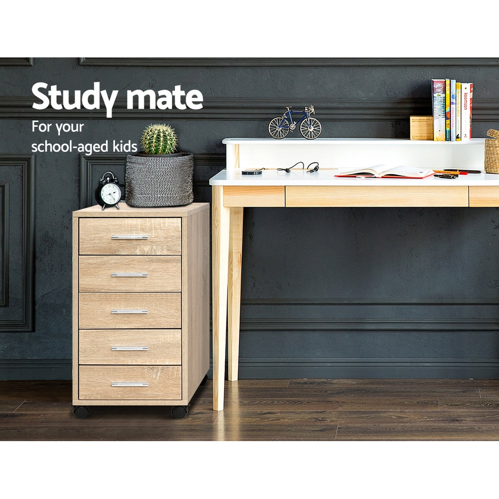 5 Drawer Office Desk Storage Cabinet - Wood - Homecoze