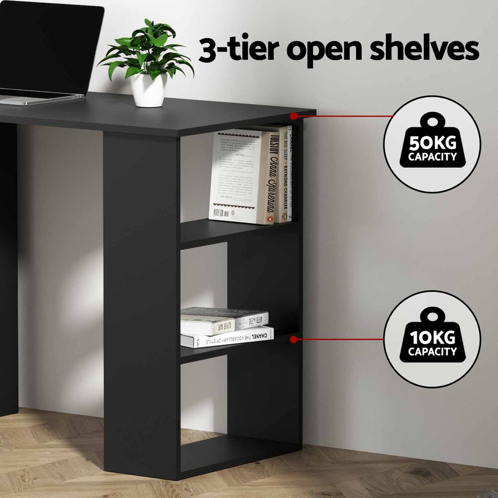 Office Computer Desk Workstation with Shelf & 3 Drawers 120cm Black - Homecoze