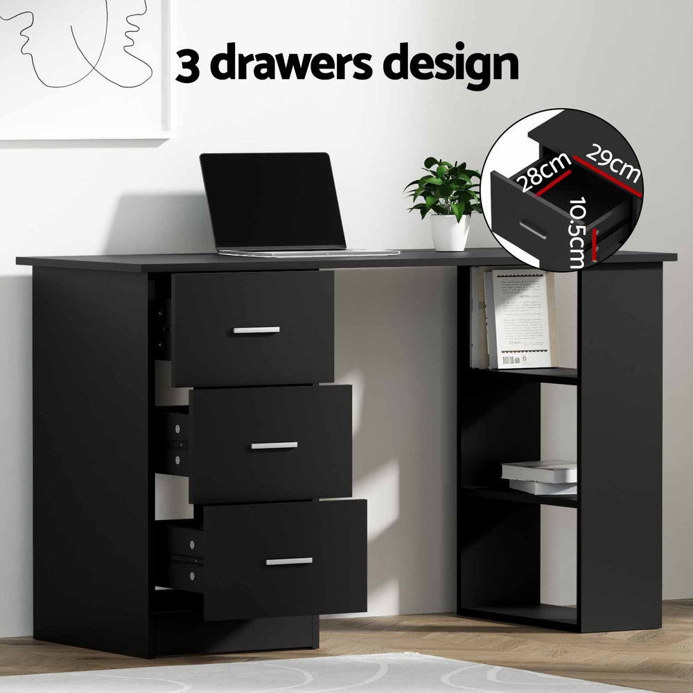 Office Computer Desk Workstation with Shelf & 3 Drawers 120cm Black - Homecoze