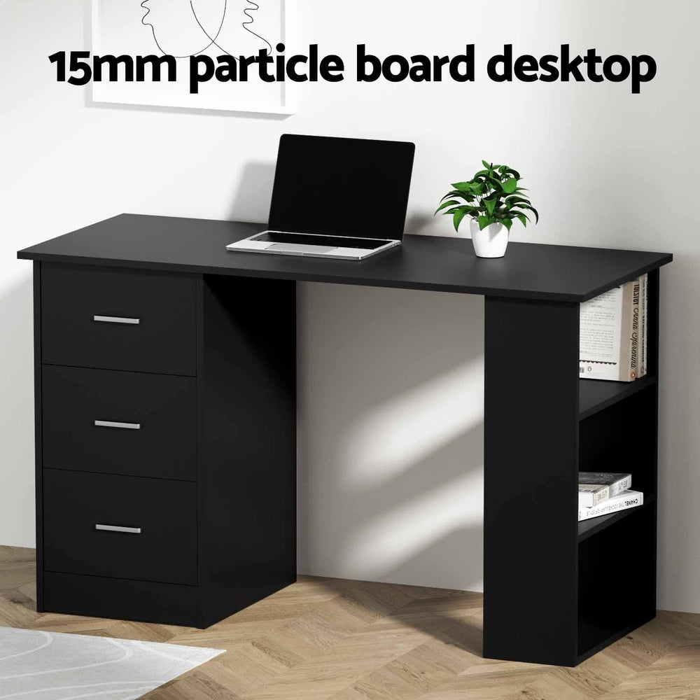 Office Computer Desk Workstation with Shelf & 3 Drawers 120cm Black - Homecoze