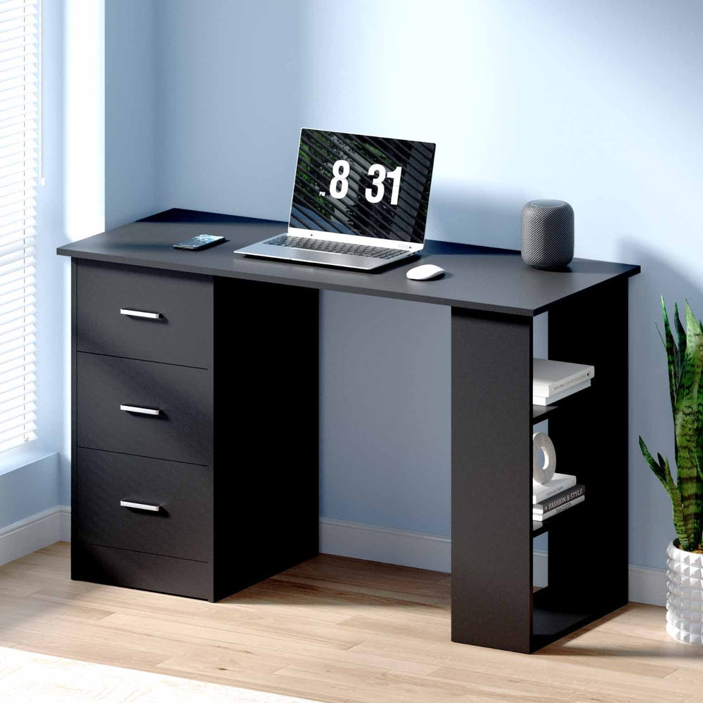 Office Computer Desk Workstation with Shelf & 3 Drawers 120cm Black - Homecoze