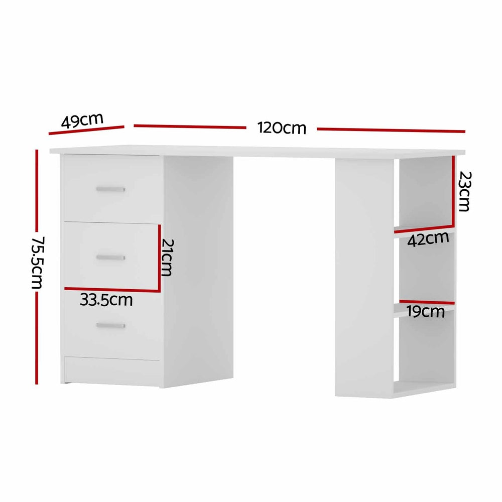 Office Computer Desk with 3 Drawers & Shelf 120cm - Homecoze