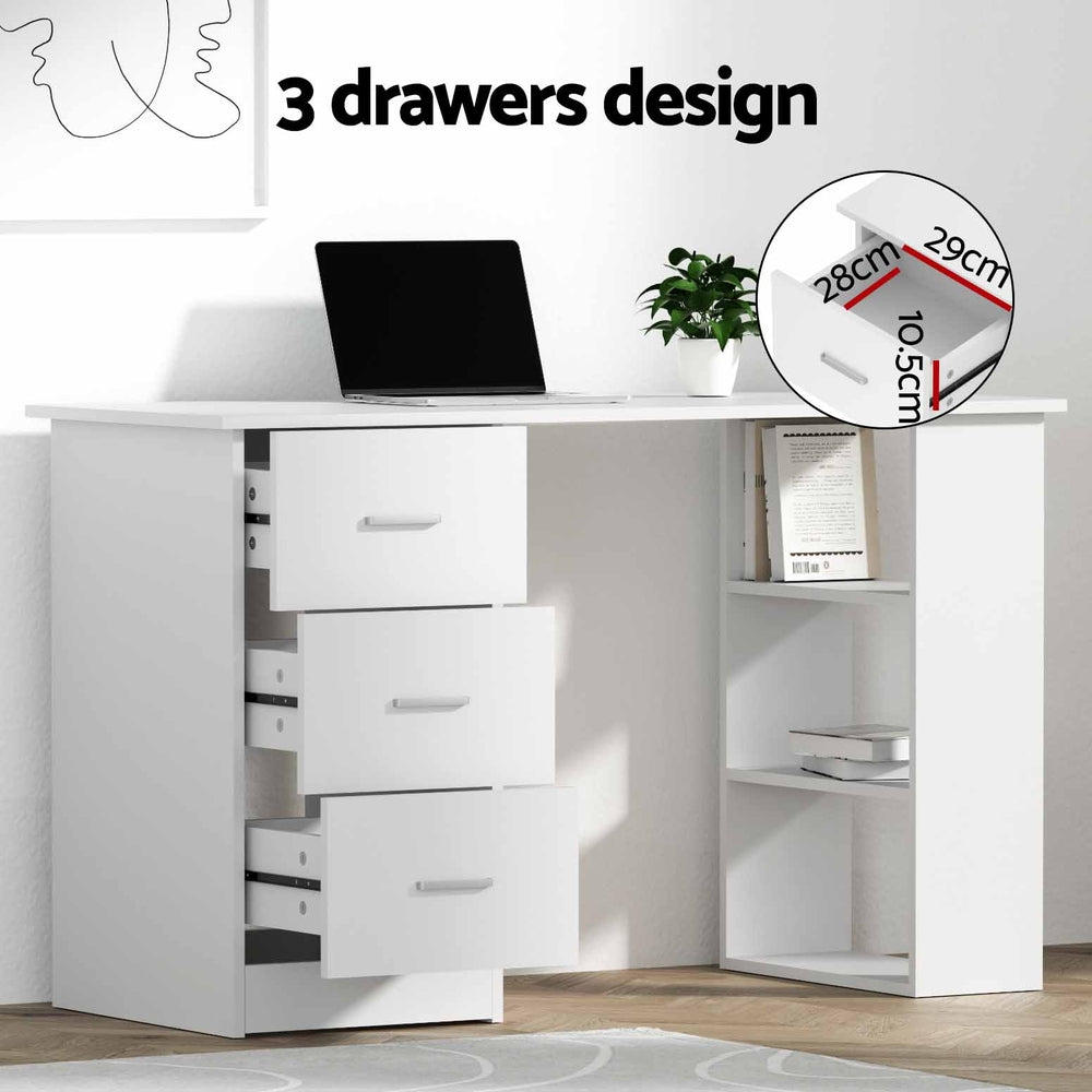 Office Computer Desk with 3 Drawers & Shelf 120cm - Homecoze