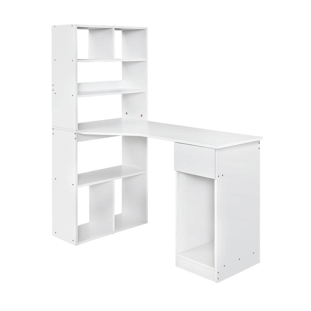 Computer Study Desk with Side Shelf - White - Homecoze