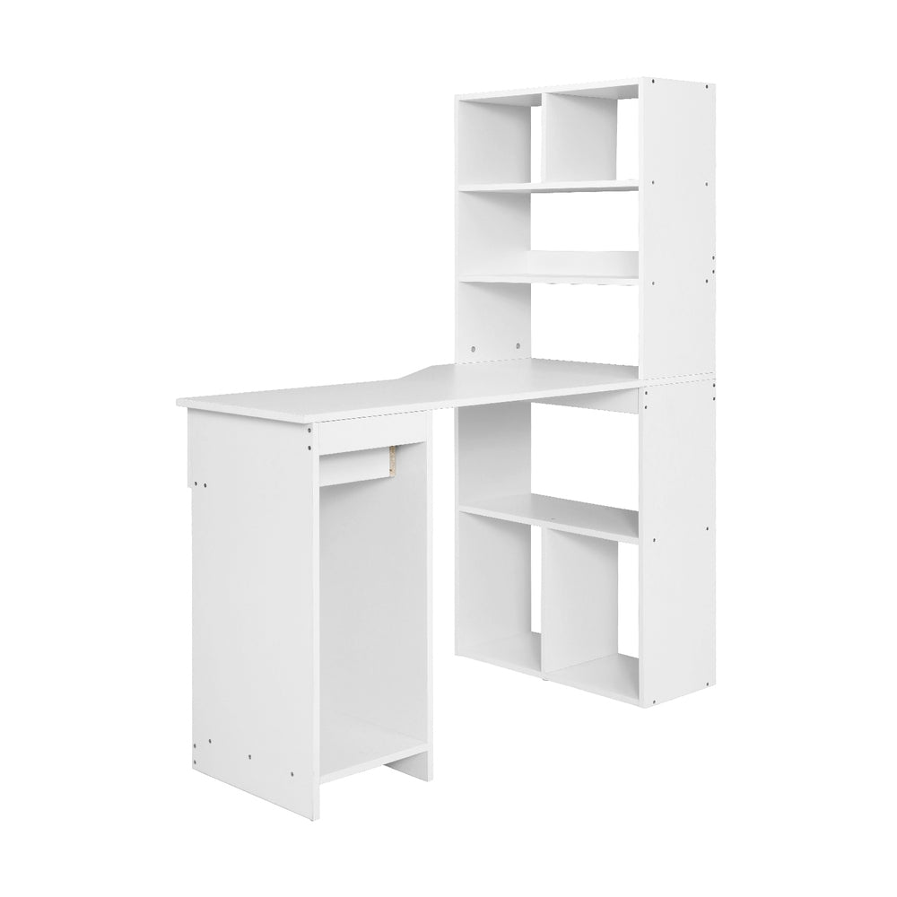 Computer Study Desk with Side Shelf - White - Homecoze