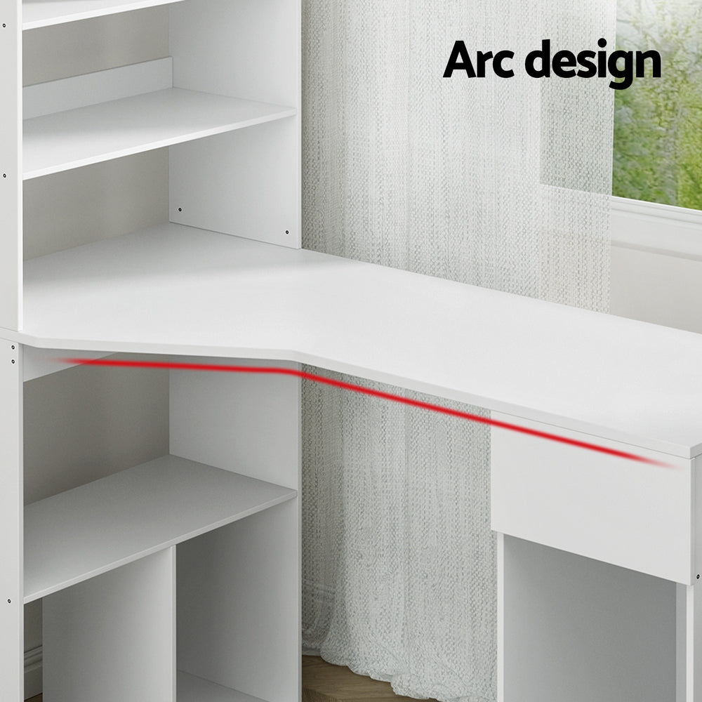 Computer Study Desk with Side Shelf - White - Homecoze