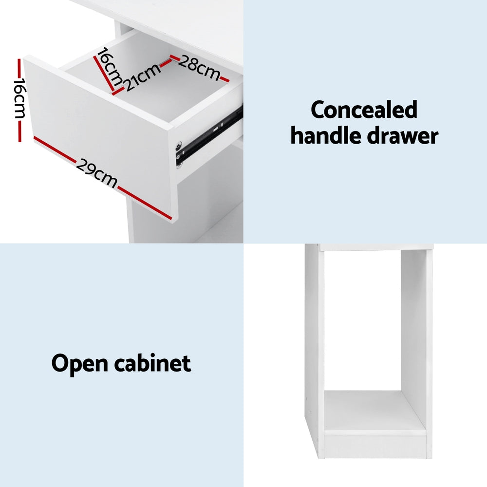 Computer Study Desk with Side Shelf - White - Homecoze
