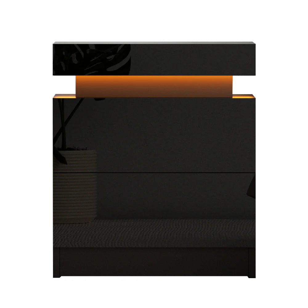 Zylo (Set of 2) LED Bedside Tables 2 Drawer – Black - Homecoze