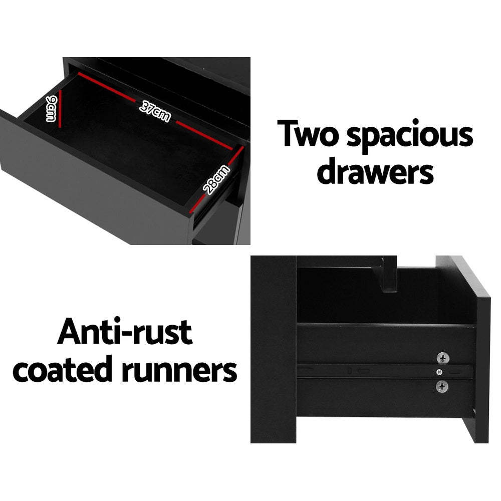 Artiss 2X Bedside Table LED 2 Drawers Lift-up Storage - COLEY Black - Homecoze